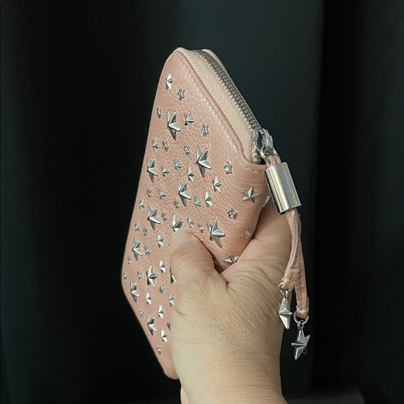 Jimmy Choo FILIPA Pearlized Pinkish Gold with silver Star Stud Zip Wallet - Picture 8 of 17